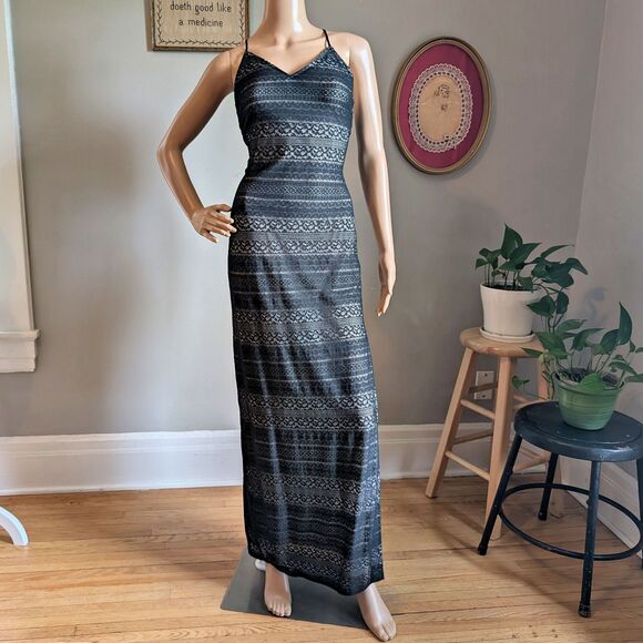 Vintage 90s Reggio Black Lace Gown Slip Dress Floral Whimsigoth Siren Size 6 - Picture 10 of 11